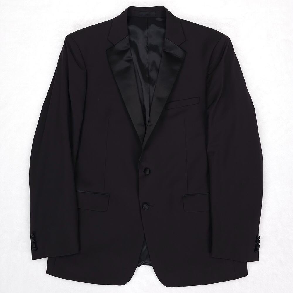 Calvin Klein Mens Slim Fit Tuxedo Suit Jacket 46L Black Solid Stretch Wool Blend